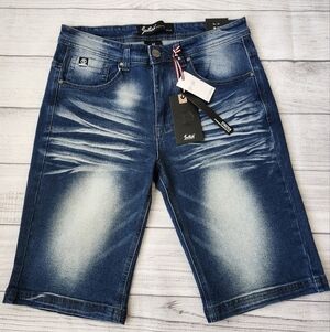 Men's Stretch Blue Denim Shorts Skinny Fit